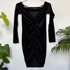 PrettyLittleThing Black Velvet Mini Dress